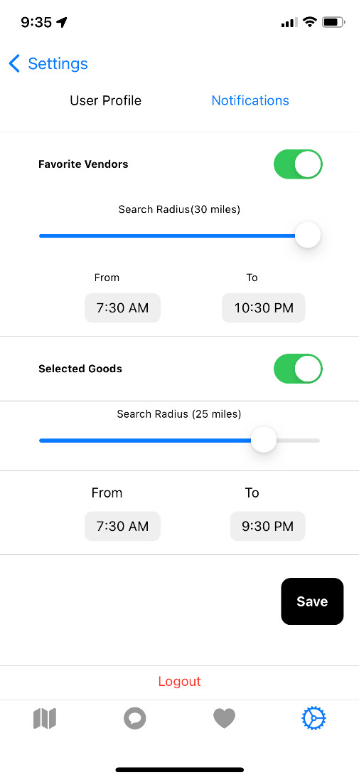 Buyer Settings Notifications Screen