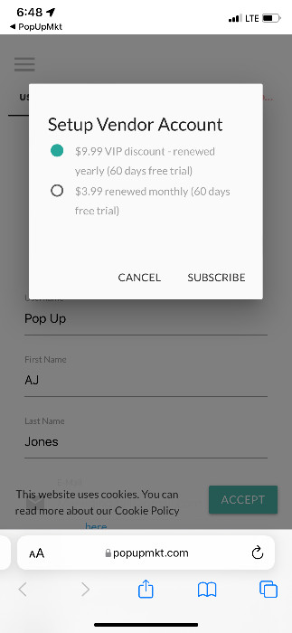 Sign Up Vendor Account Site
