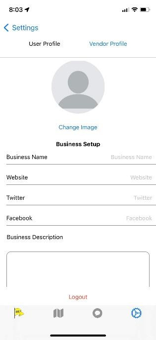 Vendor Profile Settings Screen