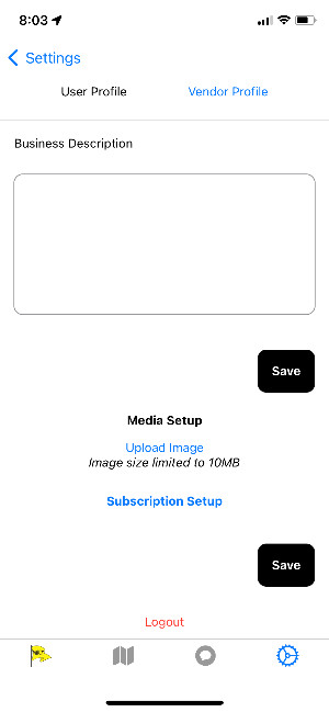 Vendor Profile Settings Screen - Part 2