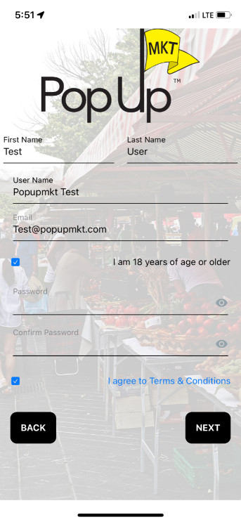 Sign Up User Setup Screen