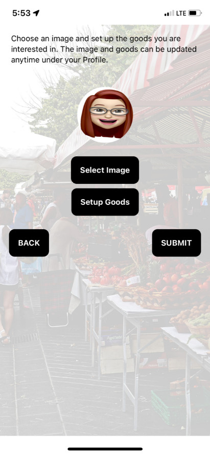 Sign Up User Image Setup Screen